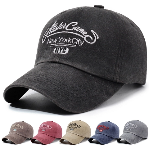 Vintage Gewaschene Baumwolle Baseballkappe Bestickt New York City NYC Retro Sonnenschutz Verstellbar Unisex Hut