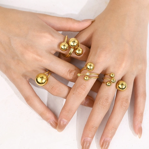 Edelstahl Kugel Offene Ringe 18K Vergoldet Geometrisch Verstellbar Minimalistisch Ins Stil Für Frauen