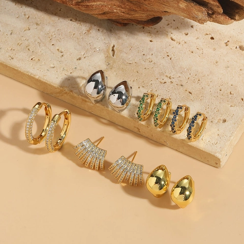 Kupfer Zirkon Ohrstecker Geometrische Wassertropfen Huggie Hoop Vintage Minimalistischer Schmuck Für Frauen