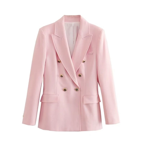 Women Double Breasted Blazer Jacket Peak Lapel Slim Fit Office Lady Suit Coat With Gold Metal Buttons Business Casual Formal Outerwear