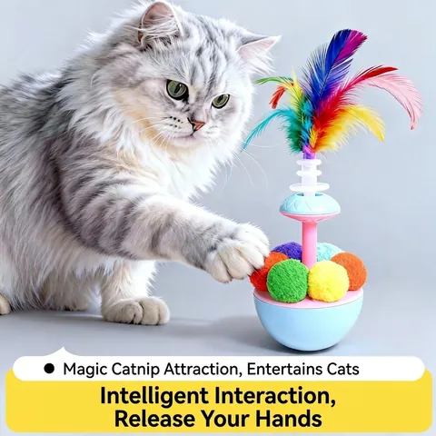 Giocattolo Interattivo Per Gatti Con Piume Colorate E Palline Di Peluche Plastica Per Alleviare La Noia