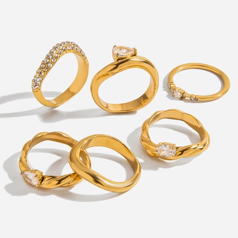 Anelli In Acciaio Inossidabile Eleganti Con Zircone Per Donna Impermeabile Ipoallergenico Design A Torsione Gioielli Regalo