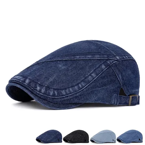 Washed Denim Flat Cap For Men Women Adjustable Retro Cotton Ivy Cabbie Hat Vintage Casual Solid Color Beret