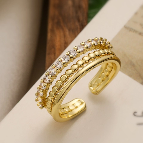 Layered Geometric Open Ring Copper 18K Gold Plated Zircon Adjustable Fashion Niche Jewelry For Women