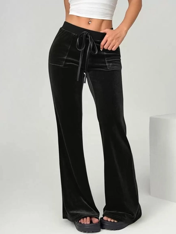 Pantaloni A Zampa In Velluto Da Donna Vita Alta Coulisse Gamba Larga Con Tasche Elegante Ufficio Pendolare