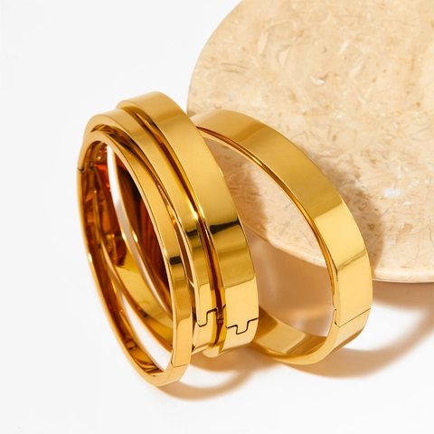 Bracciale Rigido Minimalista In Acciaio Inossidabile Lucidato Placcato Oro Argento Chiusura A Cerniera Donna