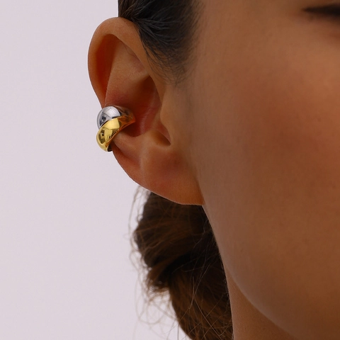 Μινιμαλιστικό Ear Cuff από Ανοξείδωτο Ατσάλι Δίχρωμο για Γυναίκες Χωρίς Τρύπα Χρυσό Ασημί Γεωμετρικά Σκουλαρίκια Clip Κοσμήματα
