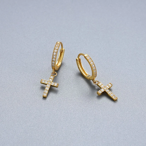 Orecchini a Cerchio con Croce in Argento Sterling 925 per Donna Leggeri Geometrici con Zirconia Orecchini Pendenti Gioielli di Moda