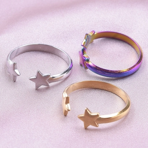 Anillo Ajustable Doble Estrella De Acero Inoxidable Joyería Chic Minimalista Vintage Para Mujeres Hombres
