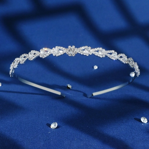 Elegant Silver Rhinestone Headband Korean Style Hollow Water Drop Inlaid Metal Hair Hoop For Women Wedding Christmas Party Jewelry