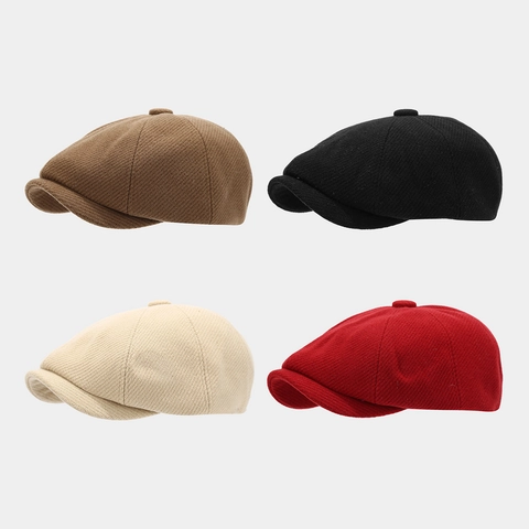 Casquette Octogonale Style Britannique Rétro Couleur Unie Casquette de Peintre pour Hommes et Femmes Visière de Protection Solaire