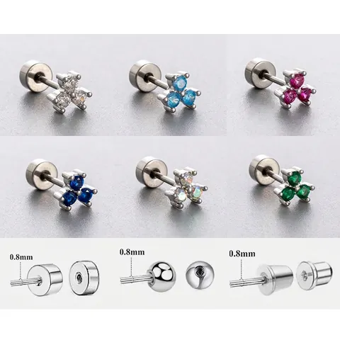 Titanstahl Zirkon Knorpel Ohrring Drei Blumen Cluster Flache Rückseite Schraube Helix Piercing Winziger Schmuck