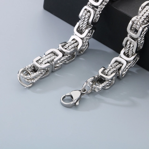Byzantine Chain Necklace Men Stainless Steel Heavy Duty Hand Woven Punk Hip Hop Style Vintage Jewelry
