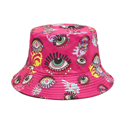 Vissershoed Met Oogpatroon Omkeerbaar Polyester Zonbescherming Retro Pop Art Zonnehoed Voor Heren En Dames