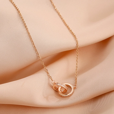 Collana Doppio Anello Intrecciato Acciaio Al Titanio Zirconia Cubica Elegante Gioielli Moda Per Donne