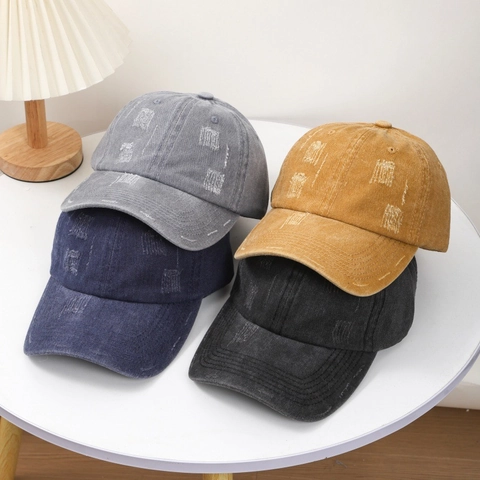Vintage Washed Cotton Baseball Cap Distressed Torn Hole Solid Color Adjustable Retro Outdoor Sun Hat For Men And Women