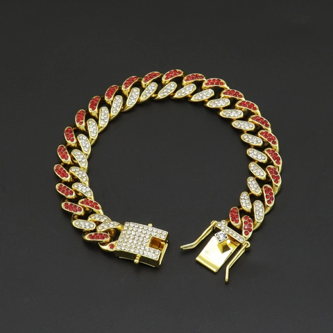 Pulsera Hip Hop Cuban Link de Aleación con Diamantes de Imitación de Colores Cadena Full Pave para Hombre Joyería Streetwear
