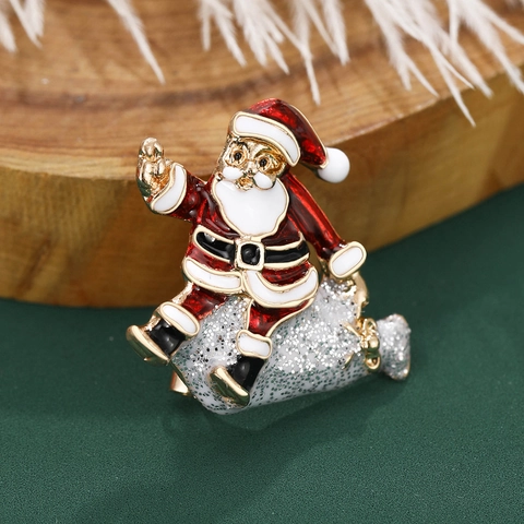 Broche Père Noël Alliage Émail Paillettes Mignon Noël Fête Vacances Mode Bijoux Accessoires Cadeau Pour Femmes
