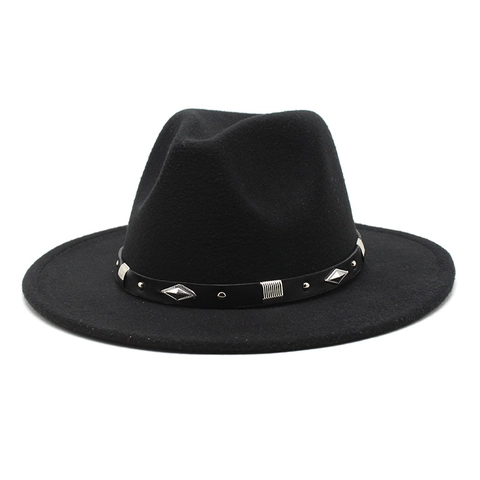 Vintage Fedora Hat Cotton Polyester Felt Wide Flat Brim Rivet Leather Band Retro British Style For Men Women