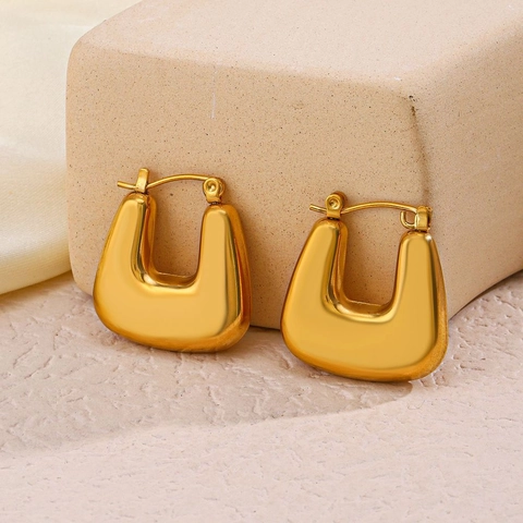 Geometrische U-Förmige Chunky Hoop Ohrringe 18K Vergoldet Edelstahl Hip Hop Minimalistischer Schmuck Für Damen