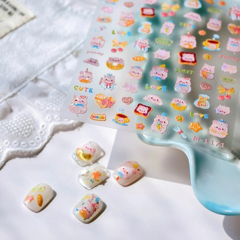 Κορεατικό Στυλ Τρισδιάστατα Ανάγλυφα Αυτοκόλλητα Νυχιών Χαριτωμένο Ροζ Γουρουνάκι Καρτούν Καρδιά Σχέδιο Επιδόρπιο Μανικιούρ Γυναίκα
