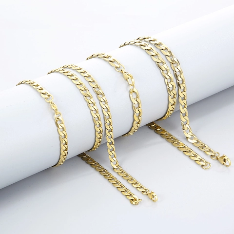 Curb Chain Necklace Stainless Steel Gold Plated Flat Link Minimalist Hip Hop Jewelry For Men Women