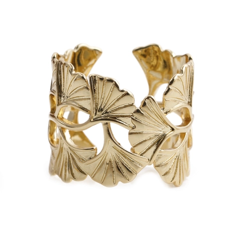 Mode Kupfer Ring Vergoldet Offen Verstellbar Ginkgoblatt Panzerkette Design Hip Hop Stil Für Damen