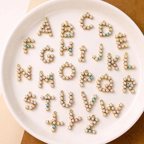 Letter Pendant Stainless Steel Artificial Pearl Inlaid DIY Jewelry Accessory Necklace Earring Alphabet Gold Plated Fashion Women