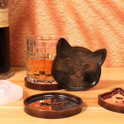 Silicone Coaster Mold Cat Head And Bone Shape For DIY Resin Epoxy Casting Handmade Pet Theme Craft Home Decor