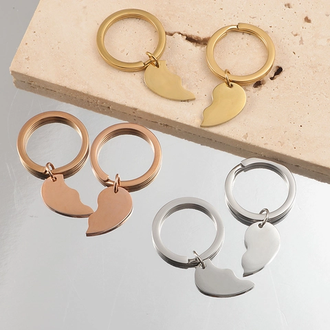 Stainless Steel Heart Keychain Couple Matching Split Heart Key Ring Set Polished Cute Key Chain For Lovers Friends