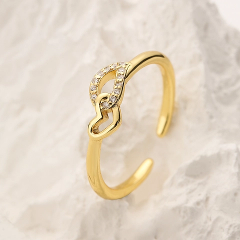 Anello Aperto Geometrico In Rame Placcato Oro 18K Zirconi Regolabile Cuore Infinito Gioielli Minimalisti Per Donna