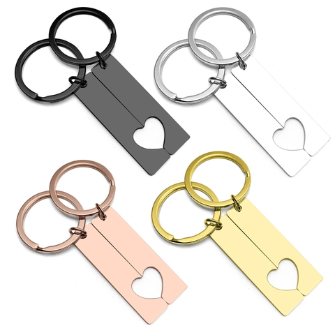 Stainless Steel Heart Puzzle Couple Keychain Mirror Polished Long Bar Bottle Opener Romantic Gift For Lovers