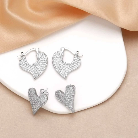 Pendientes de Aro y Botón de Cobre con Circonia en Forma de Corazón para Mujer Chapados en Oro 18K Joyería de Moda
