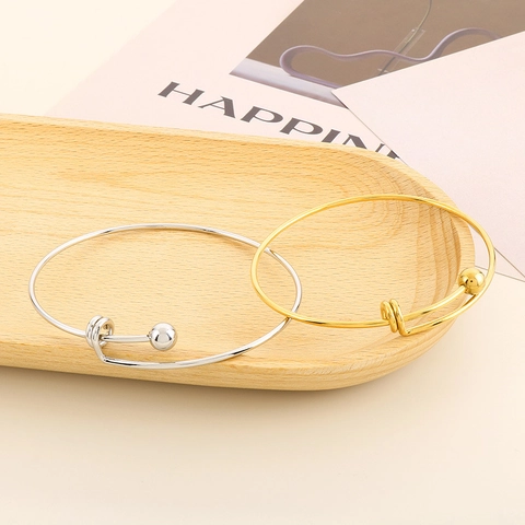 Pulsera De Brazalete De Acero Inoxidable Minimalista Brazalete Abierto Ajustable Con Lazo De Bola Redonda Joyería Para Mujer