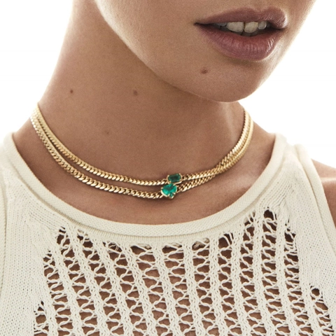 Collana A Catena Cubana In Acciaio Inossidabile Placcato Oro 18K Ciondolo In Zircone Cuore Verde Smeraldo Gioielli Di Lusso