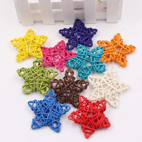 Stella In Rattan Intrecciato Giocattolo Da Masticare Per Uccelli Pentagramma Colorato Pappagallo Decorazione Casa Fai Da Te