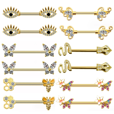 Tepelpiercings Body Jewelry 316L Roestvrij Staal Bar Zirkon Vlinder Bij Oog Slang Gothic Lichaamssieraden Voor Dames Heren