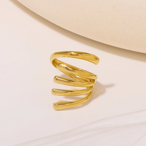 Spiraal Multi Layer Ring 18K Verguld Roestvrij Staal Verstelbaar Asymmetrisch Hol Minimalistische Mode Sieraden Voor Dames