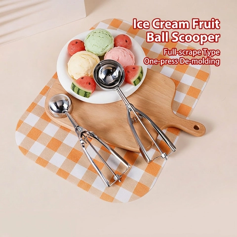 Ice Cream Scoop 201 Stainless Steel Mechanical Trigger Release Cookie Dough Scooper Fruit Baller Kitchen Tools Professional