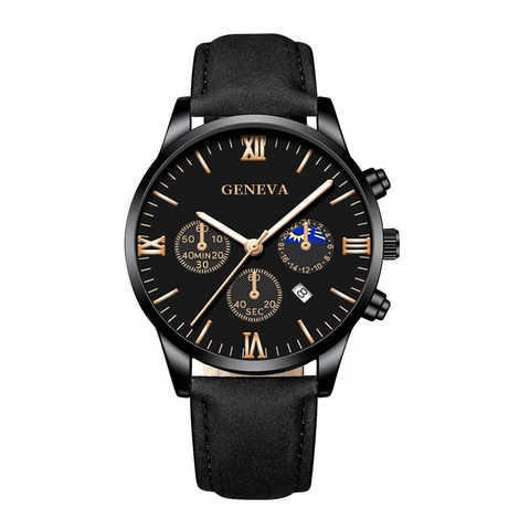 Orologio Al Quarzo Da Uomo Moda Business Casual Cassa In Lega Cinturino In Ecopelle Numeri Romani Calendario Fase Lunare