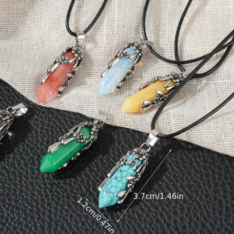 Hexagonal Pointed Column Natural Gemstone Pendant Vintage Alloy Floral Wrap Bohemian Crystal Charm For Necklace Making