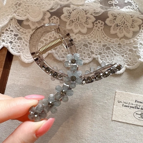 Pinza Para El Pelo Elegante De Flor Acrílico Con Diamantes De Imitación Accesorio Floral Transparente Estilo Coreano