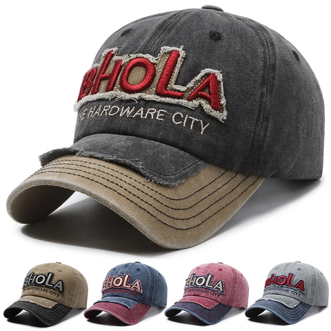 Gorra De Béisbol Vintage Algodón Lavado Denim Distressed Color En Contraste Bordado Letras 3D Sombrero Sol Ajustable