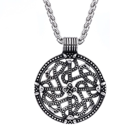 Celtic Knot Necklace Stainless Steel Hollow Round Pendant Jewelry Vintage Nordic Viking Style For Men Women