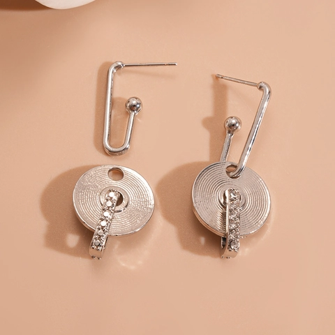 Geometric Round Pattern Drop Earrings Alloy Rhinestone 925 Sterling Silver Earring Post Modern Minimalist Women Jewelry