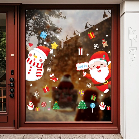 Weihnachts Fensteraufkleber Weihnachtsmann Schneemann Statisch Haftend PVC Aufkleber Doppelseitig Für Glasdekoration Wiederverwendbar