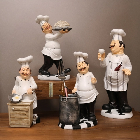 Retro Amerikanische Harz Koch Figuren Handbemalte Statue Küche Restaurant Dekoration Café Ornamente