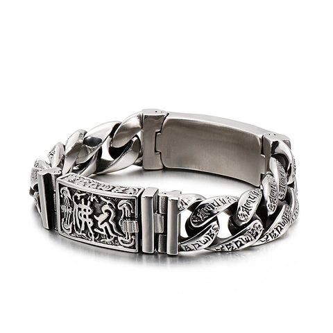Bracciale Teschio Uomo Vintage Acciaio Inossidabile Punk Gothic Motivo Intagliato Catena Cubana Gioielli