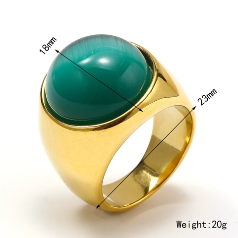 Punk Stainless Steel Ring With Round Cat Eye Stone Gold Plated Vintage Retro Jewelry Accessory For Men Women Unisex
