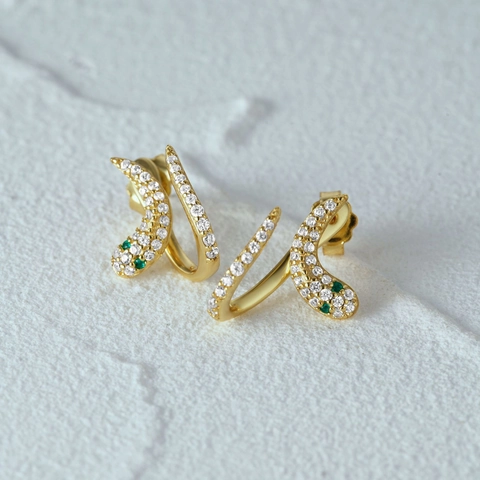925 Sterling Silver Snake Hoop Earrings Irregular Geometric Jewelry With White Green Zircon For Women Fashion